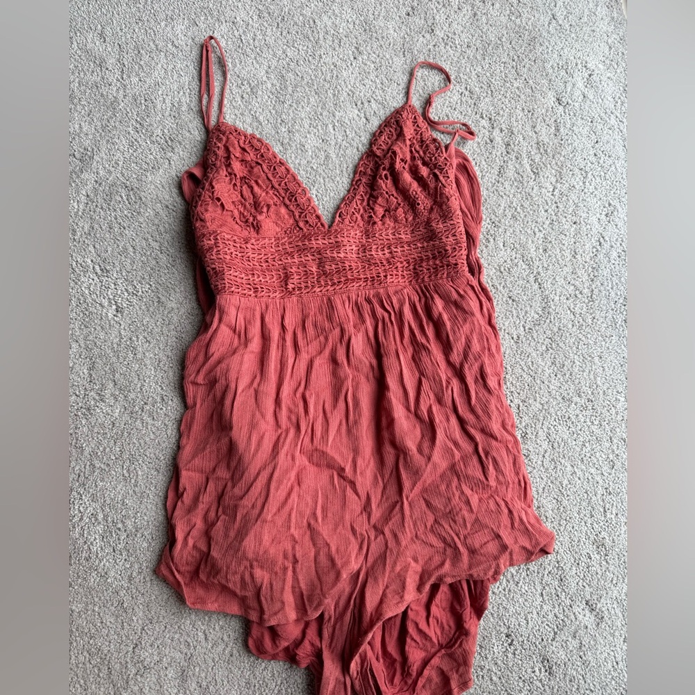 ILLA ILLA Rust Red Romper with Lace